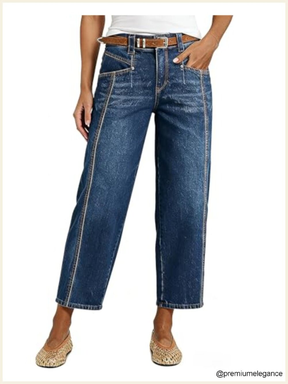 High Waist Wide Leg Crop Jeans Barrel Leg Stretch Denim